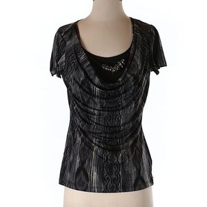 AGB Short Sleeve patterned drape neck top